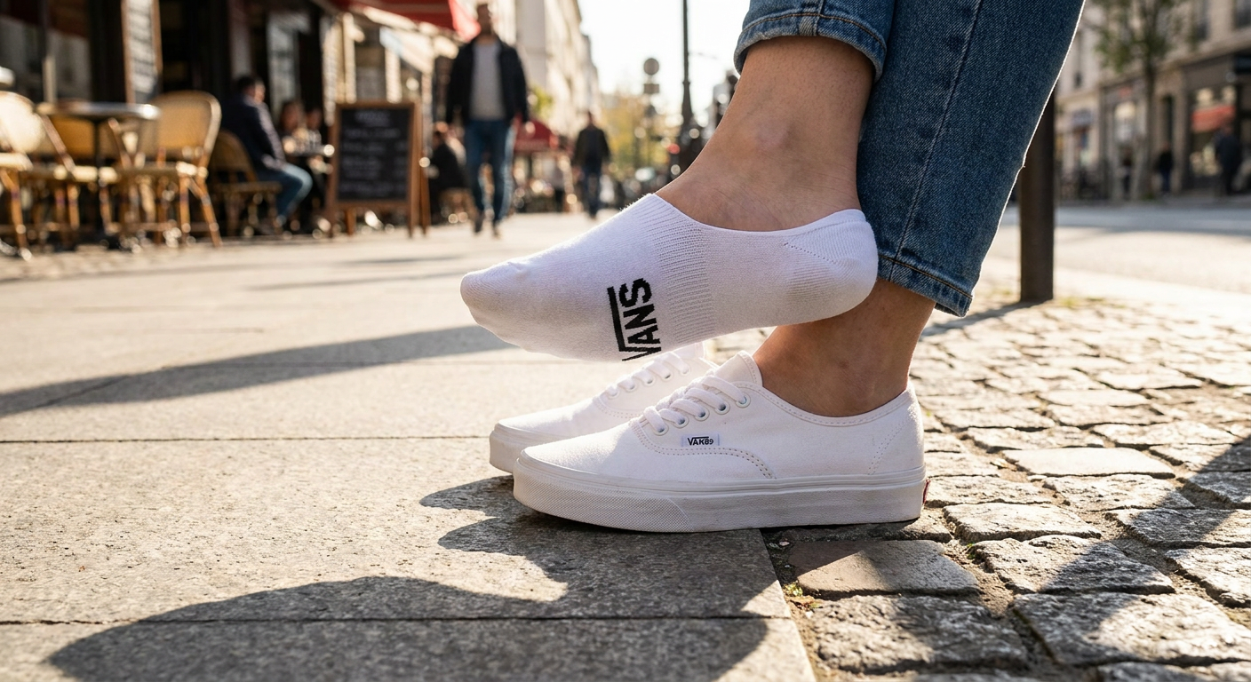 Generated lifestyle image for VANS APPAREL AND ACCESSORIES | CLASSIC SUPER NO SHOW SOCKS 3 PACK WHITE