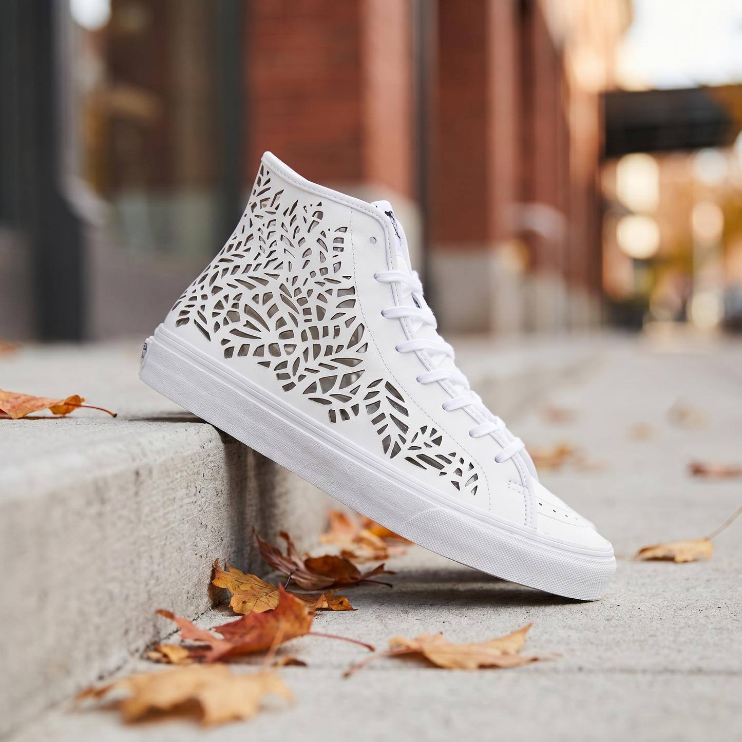Generated lifestyle image for VANS | SK8-HI DECON (CUTOUT)| LEAVES/WHITE